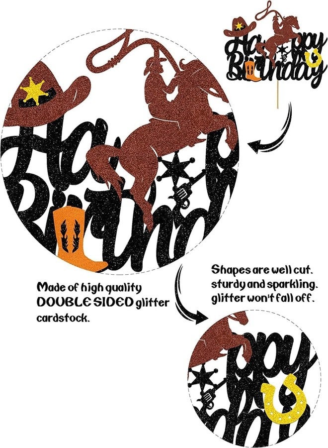 كونفيتي زينة كعكة عيد ميلاد على طراز رعاة البقر! زينة كعكة عيد ميلاد غربية للأولاد والرجال، لامعة، بطابع رعاة البقر، زينة حفلات عيد ميلاد سعيد، لوازم حفلات استقبال المولود - Image 3